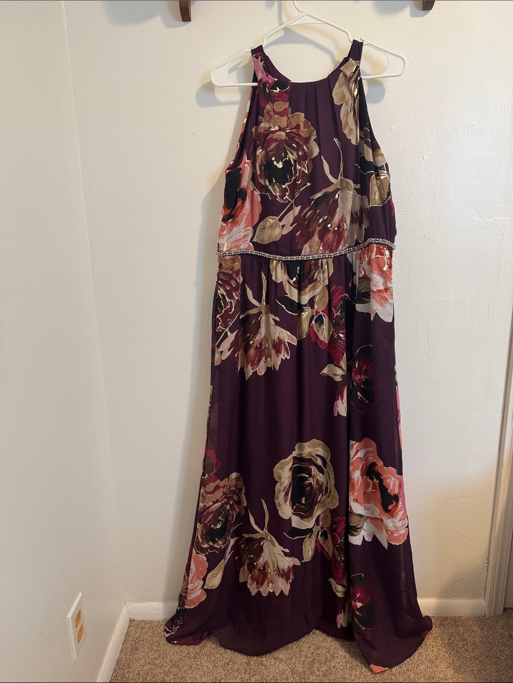 Floral Halter Maxi Dress in Deep Plum